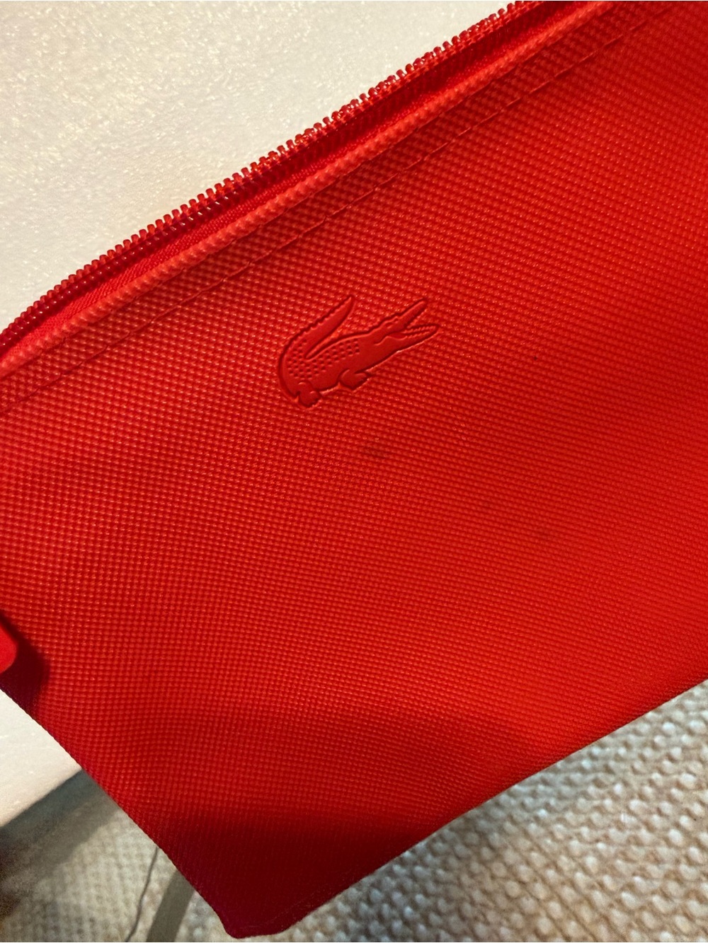 Lacoste Red Men's Toiletry Pouch with Embossed Crocodile